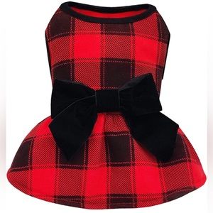 Red dog dress with buffalo print for small dog
 🐶🐱 size M